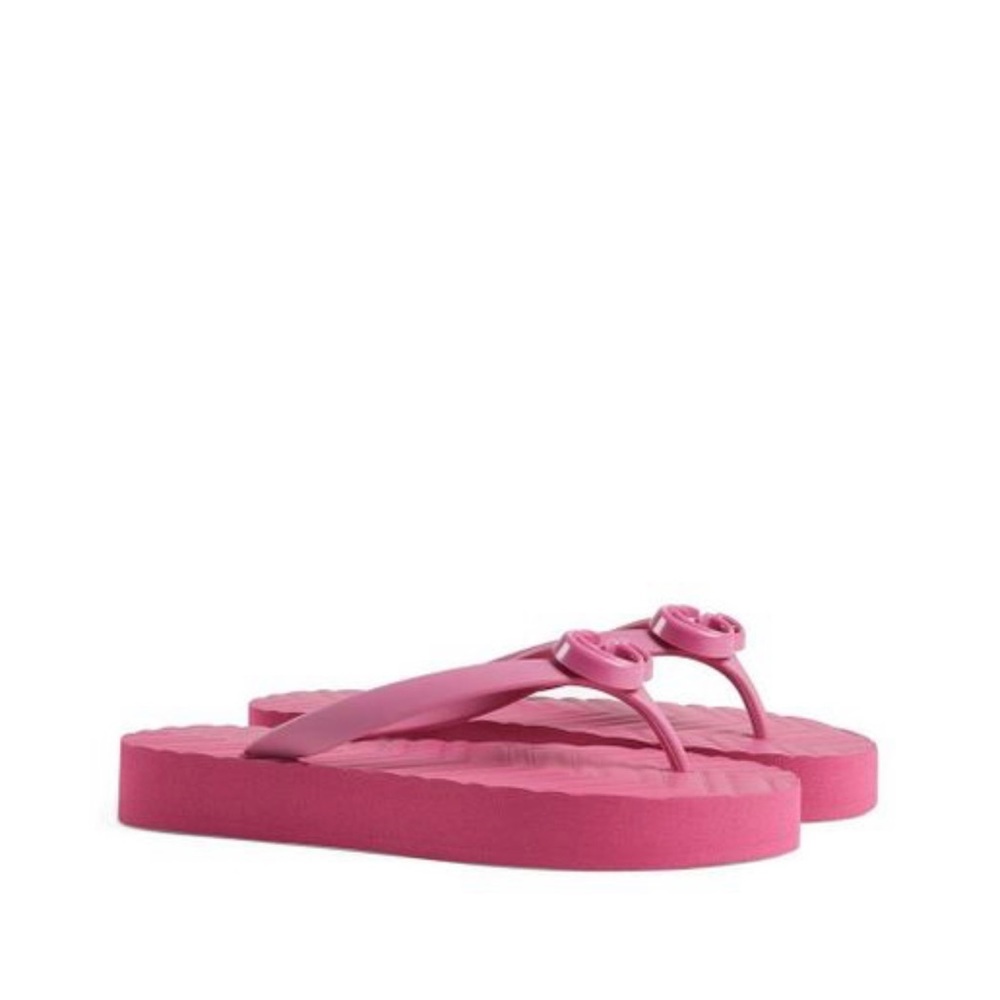 GUCCI Pascar Flip Flops in Chevron Rubber Pink - Picture 6 of 9
